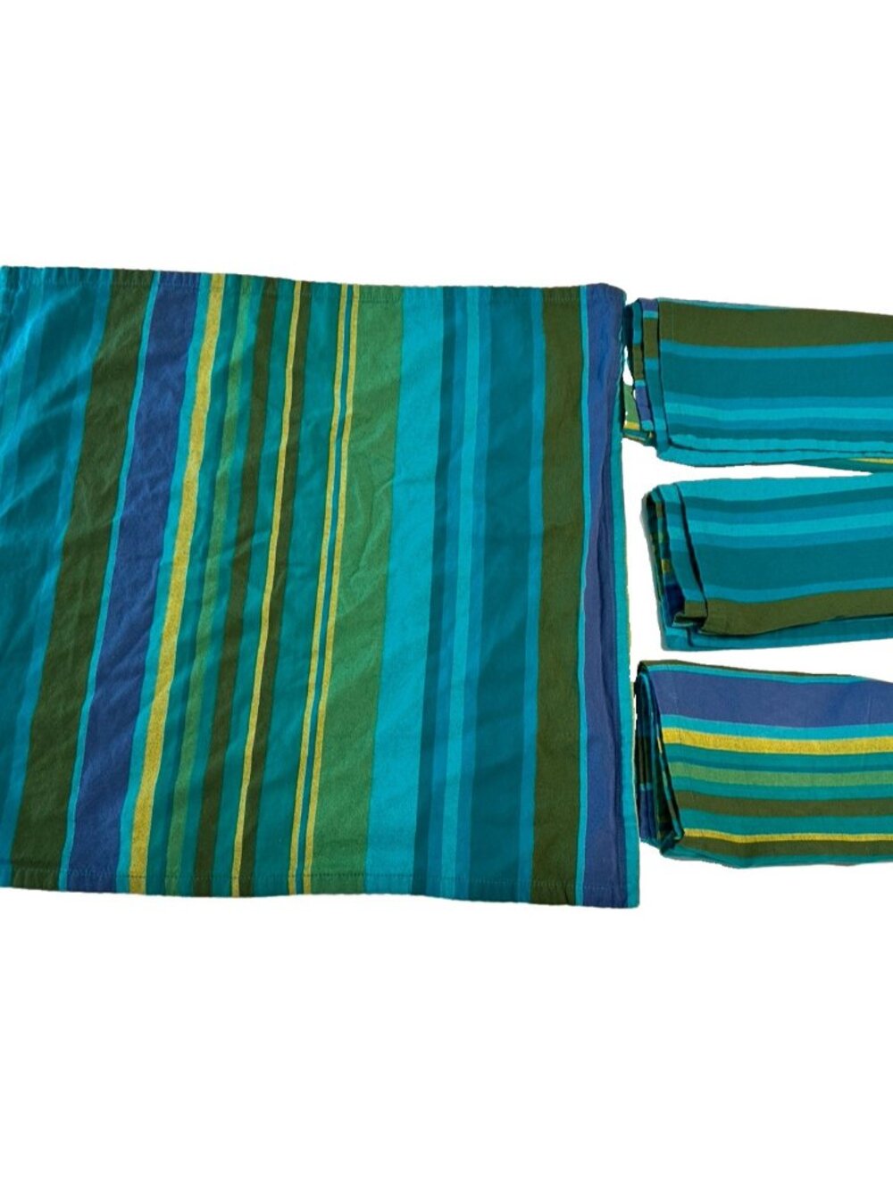 4 PIER 1 IMPORTS  Striped Cloth Napkins 100% Cotton Blue Green Dinner Party